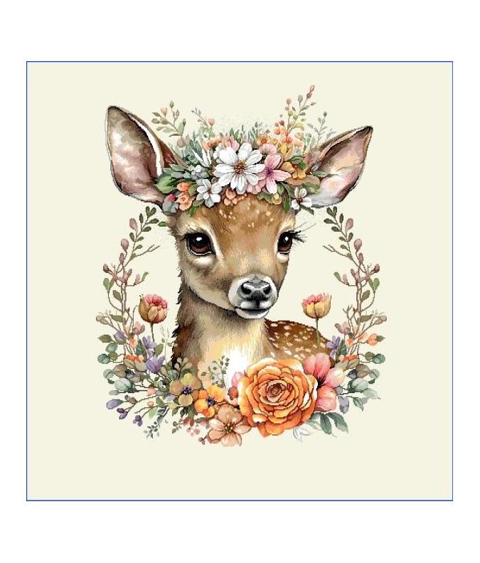 Carré - Faon et la couronne fleurs Carré - Faon et la couronne fleurs