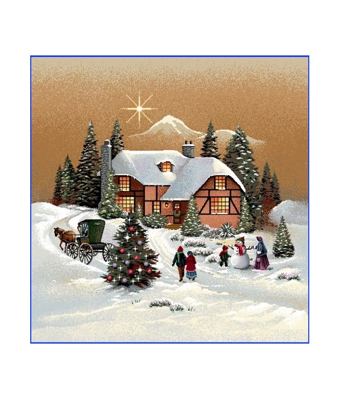 Carré -chalet neige et personnage Carré -chalet neige et personnage