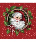 Carre- Père Noël couronne fond rouge