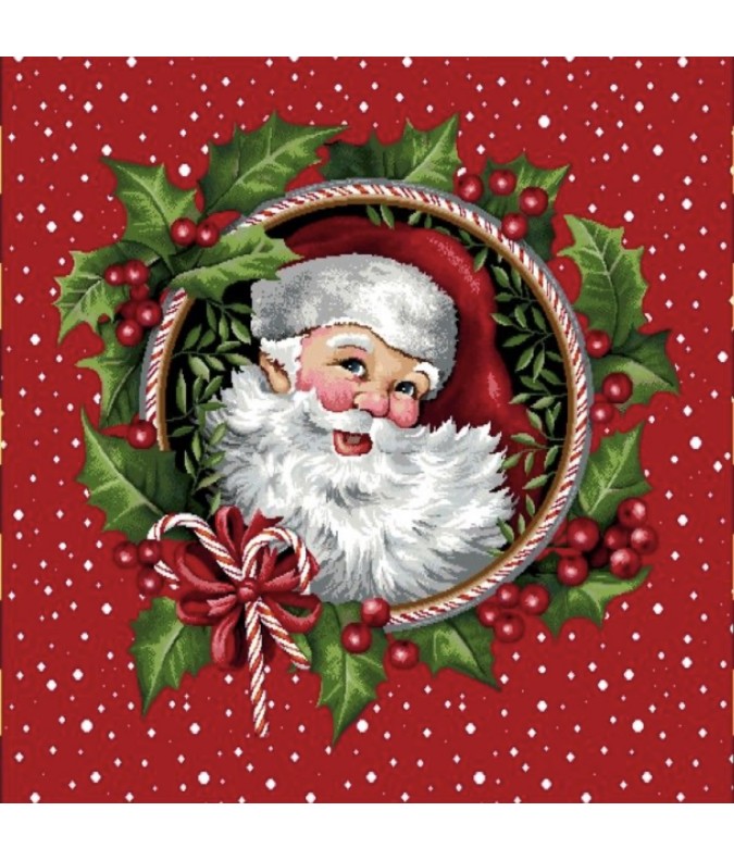 Carre- Père Noël couronne fond rouge Carre- Père Noël couronne fond rouge