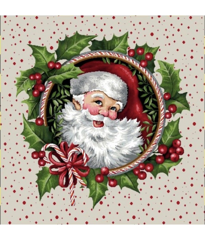 Carre- Père Noël couronne fond beige Carre- Père Noël couronne fond beige