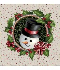 Carre- bonhomme de neige couronne fond beige
