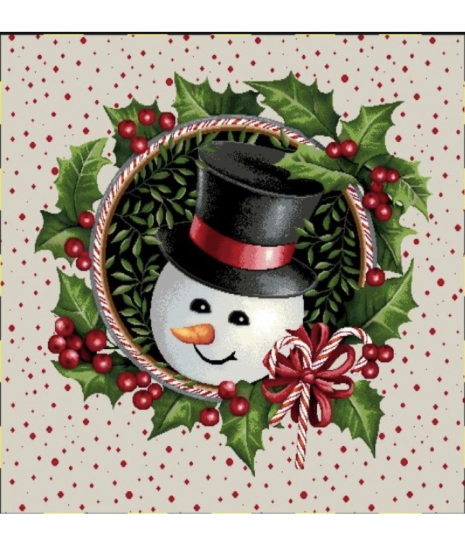 Carre- bonhomme de neige couronne fond beige Carre- bonhomme de neige couronne fond beige