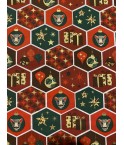Motifs cadeaux et léopards doré fond rouge