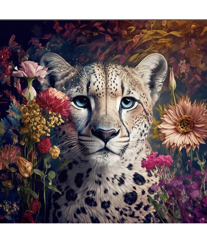 Carré  velours- léopard fleurs