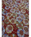 Coton 150 - Japonais couronne de fleurs fond rouge