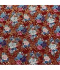Coton 150 - Japonais fond rouge bouquets