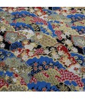 Coton 150 - Japonais végétaux fond bleu
