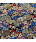 Coton 150 - Japonais végétaux fond bleu