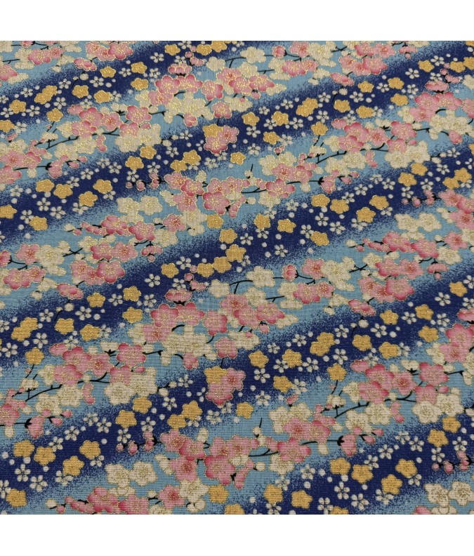 Coton 150 - Japonais fleurs dégradé bleu