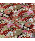 Coton 150 - Japonais végétaux fond rouge