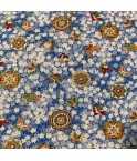 Coton 150 - Japonais fleurs et papillons fond bleu