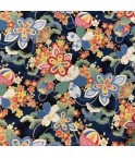 Coton 150 - Japonais grosses fleurs fond bleu