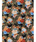 Coton 150 - Japonais bouquet de fleurs fond bleu marine