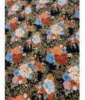 Coton 150 - Japonais bouquet de fleurs fond bleu marine