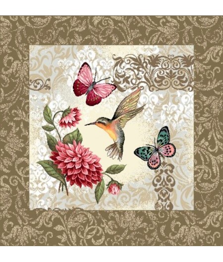 carré, jacquard, coussin, sac, animaux, oiseaux, insecte, colibri, papillon