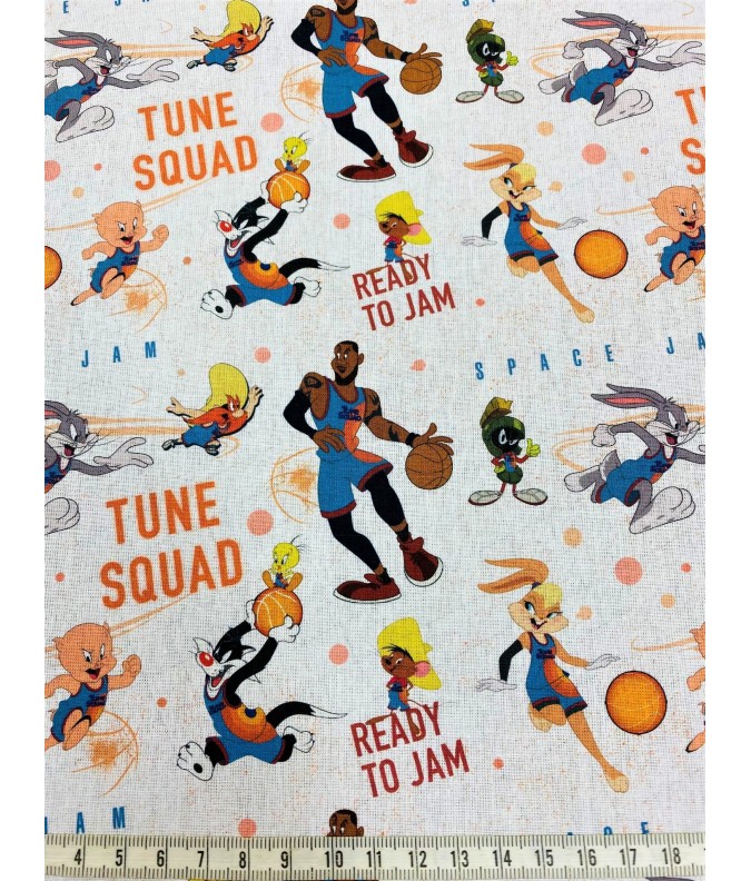 Popeline 150 - Space Jam tune squad fond blanc Popeline 150 - Space Jam tune squad fond blanc